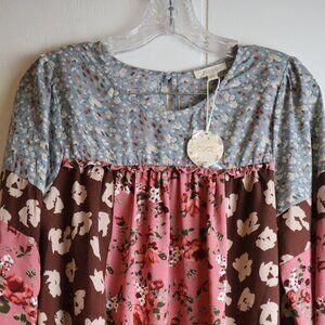 Womens Small Oddy Floral Boho Cottagecore Flowy Babydoll Dress Long Sleeve New